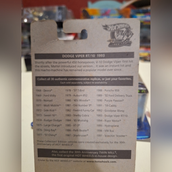 1993 Hot Wheels Dodge Viper RT/10 Collector #210 - Picture 5 of 5